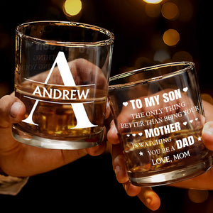 To My Son The Only Thing Better Monogram Split Letter - Personalized Custom Whiskey Glass - SON222_RWG