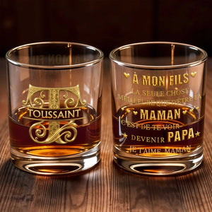 À Mon Fils Monogram With 3D Golden Initial And French Text - Personalized Custom Whiskey Glass - SON224_RWG