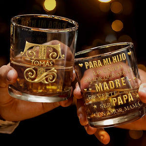 Para Mi Hijo Monogram Initial With 3D Golden Custom Name - Personalized Custom Whiskey Glass - SON225_RWG