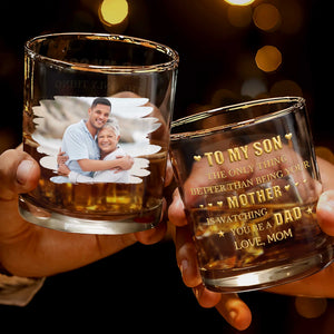 To My Son Custom Photo Glass With Hearts - Personalized Custom Whiskey Glass - SON233_RWG