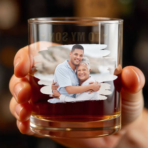 To My Son Custom Photo Glass With Hearts - Personalized Custom Whiskey Glass - SON233_RWG