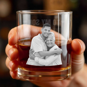 To My Son The Thing Better Looks On You Custom Photo - Personalized Custom Whiskey Glass - SON234_RWG
