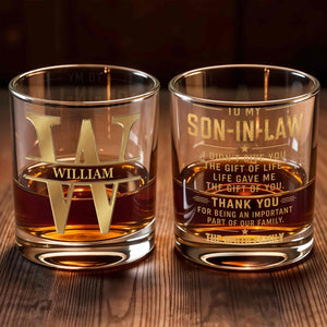 To My Son I Am Always With You Golden Monogram Initial - Personalized Custom Whiskey Glass - SON235_RWG