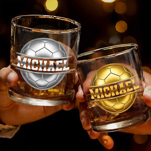 Soccer Ball Design With Custom Name And 3D Effects - Personalized Custom Whiskey Glass - SPORT108_RWG