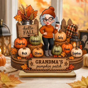 Hello Fall Grandma's Pumpkin Patch - Personalized 2-Layered Wooden Plaque - Cozy Fall Decor for Grandma