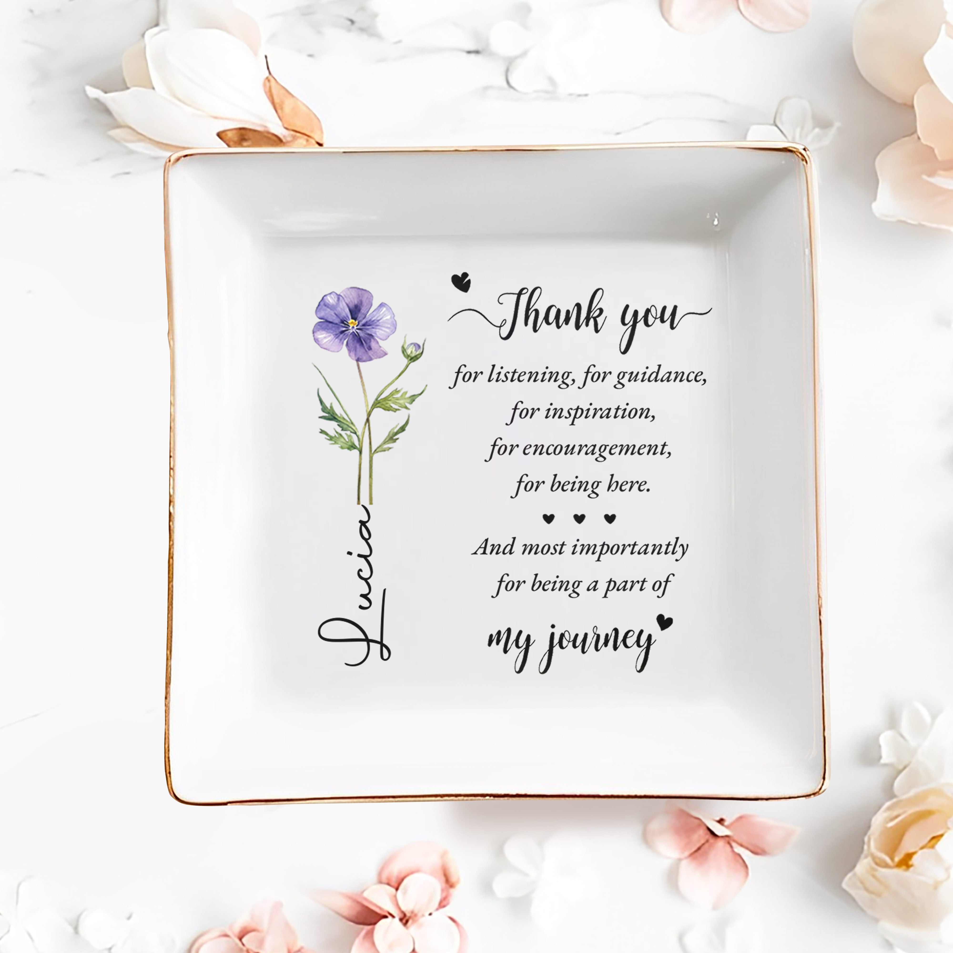 Thank You For Being A Part Of My Journey Flower - Personalized Custom Jewelry Dish, Square Ceramic Dish - TEACH141_SCRD