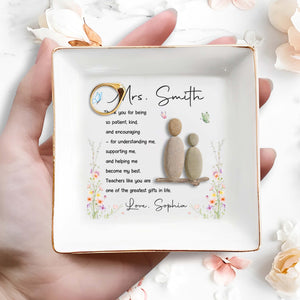 Thank You For Being Patient And Kind Pebble Art Flowers - Personalized Custom Jewelry Dish, Square Ceramic Dish - TEACH323_SCRD