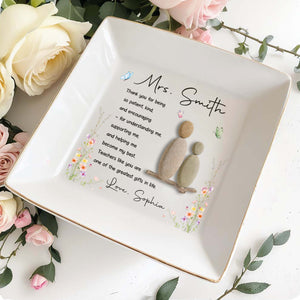 Thank You For Being Patient And Kind Pebble Art Flowers - Personalized Custom Jewelry Dish, Square Ceramic Dish - TEACH323_SCRD