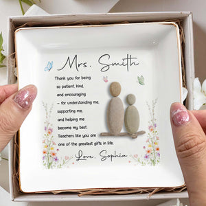Thank You For Being Patient And Kind Pebble Art Flowers - Personalized Custom Jewelry Dish, Square Ceramic Dish - TEACH323_SCRD
