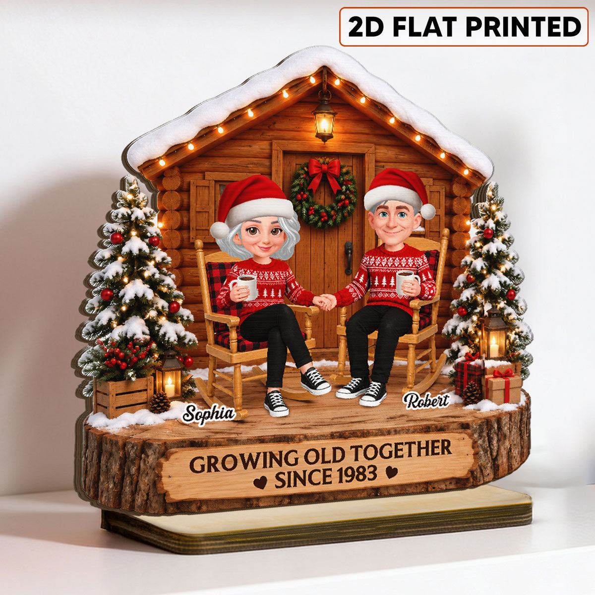 Eternal Love Couple Growing Old Together Wood Cabin House - Personalized 2-Layered Wooden Plaque - Christmas Gift For Couples