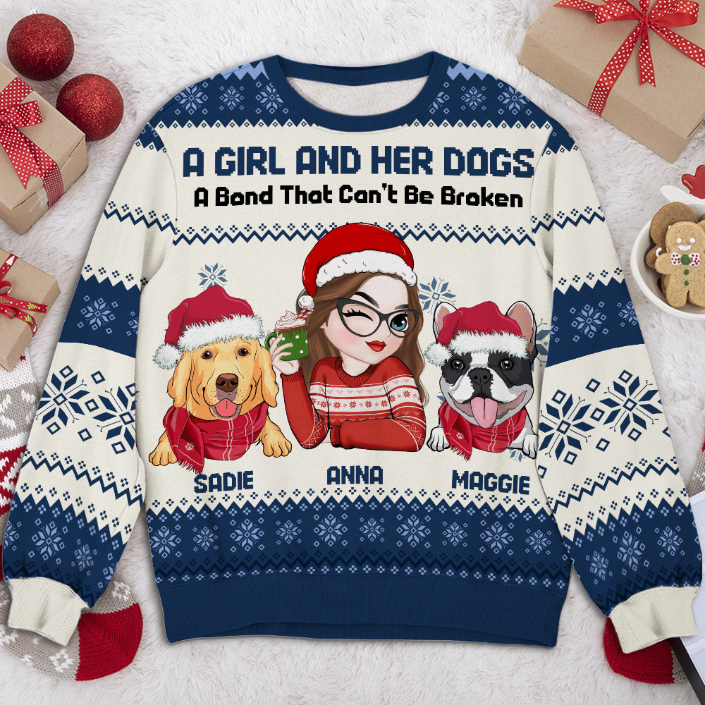 Girl And Dog Christmas - Personalized All-Over-Print Sweatshirt