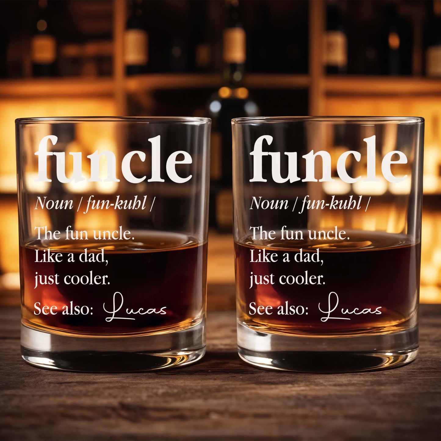 Funcle The Fun Uncle Like A Dad Just Cooler Dictionary Definition - Personalized Custom Whiskey Glass - UNC004_RWG