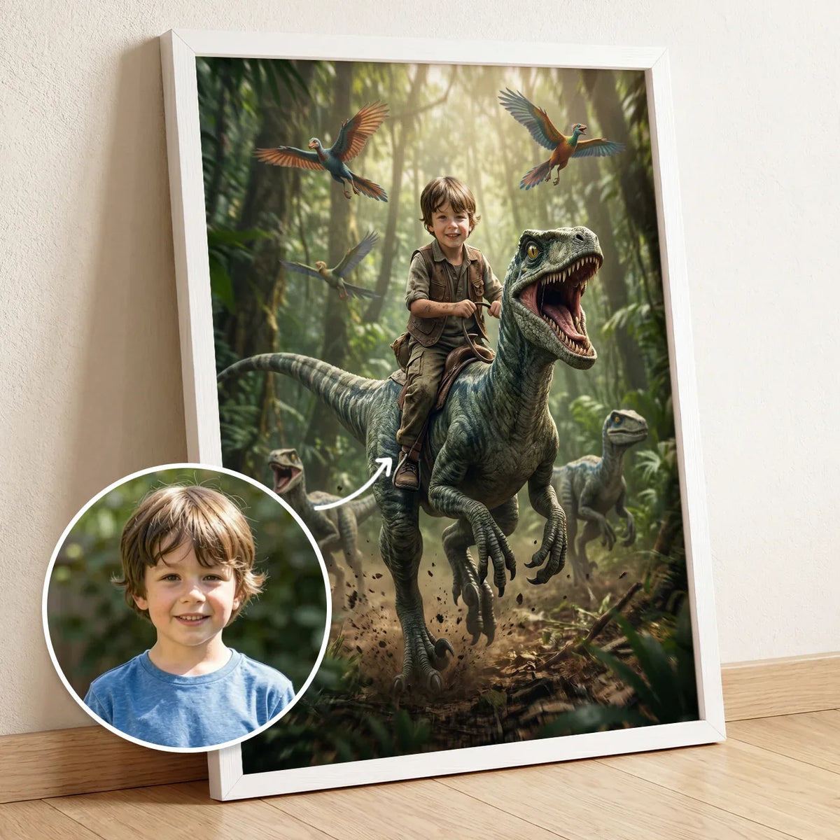 Dino Adventure Kid Photo - Personalized Poster