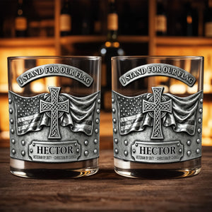 I Stand For Our Flag, Cross And Flag Design - Personalized Custom Whiskey Glass - VTR002_RWG