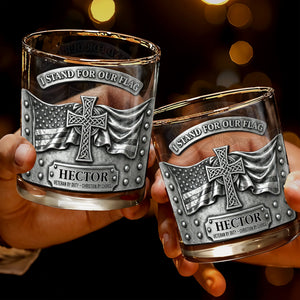 I Stand For Our Flag, Cross And Flag Design - Personalized Custom Whiskey Glass - VTR002_RWG
