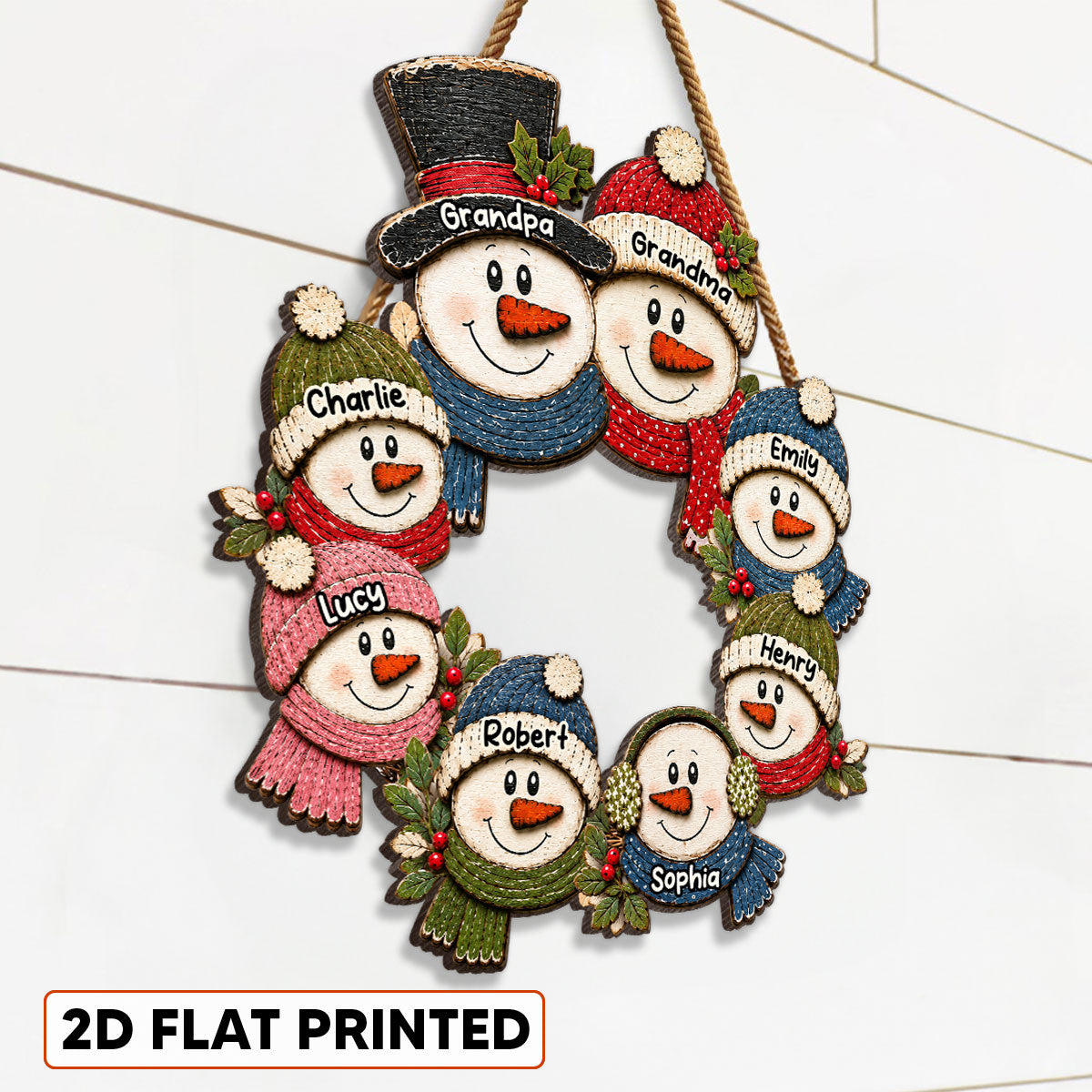 Grandpa Grandma Snowman Wreath - Personalized Wood Sign - Christmas Gift For Grandma, Grandpa