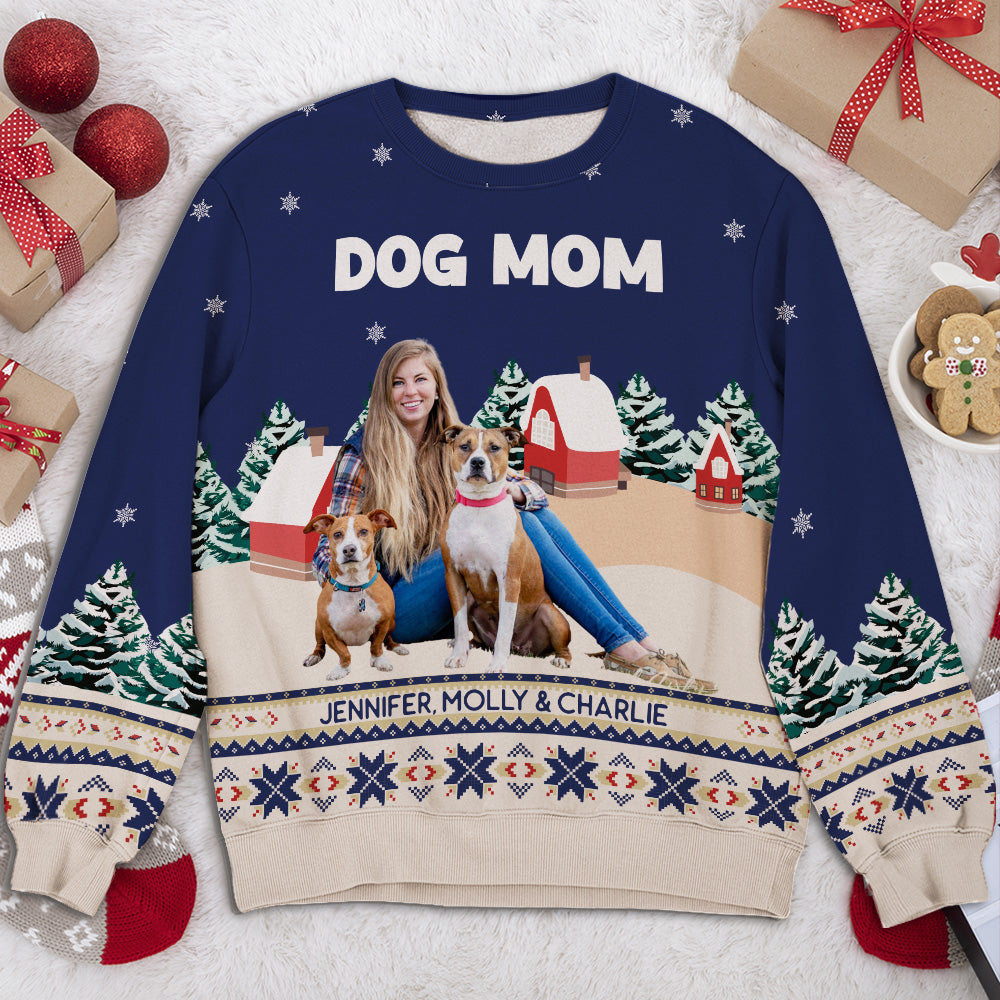 Christmas Dog Mom Photo - Personalized All-Over-Print Sweatshirt