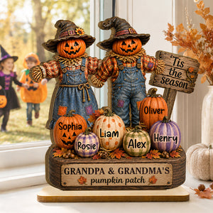 Grandma Grandpa's Pumpkin Patch Scarecrow - Personalized 2-Layered Wooden Plaque - Halloween Fall Decor for Her
