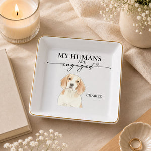 My Humans Are Married Custom Dog Portrait - Personalized Custom Jewelry Dish, Square Ceramic Dish - WEDD037_SCRD