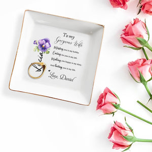To My Gorgeous Wife, Missing You Is My Hobby, Loving You Is My Life - Personalized Custom Jewelry Dish - WIF013_SCRD