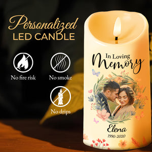 Heaven Is Beautiful, Loving Memory Tribute With Flowers - Personalized Custom LED Candle - WIF024_LECA