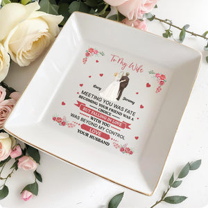 To My Wife, Flowers And Hearts, Love Beyond Control - Personalized Custom Jewelry Dish, Square Ceramic Dish - WIF055_SCRD