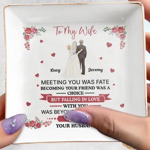 To My Wife, Flowers And Hearts, Love Beyond Control - Personalized Custom Jewelry Dish, Square Ceramic Dish - WIF055_SCRD