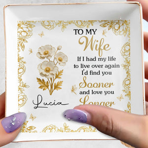 To My Wife, Flowers And Gold Leaves Jewelry Dish - Personalized Custom Jewelry Dish, Square Ceramic Dish - WIF065_SCRD