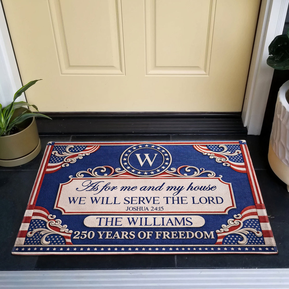 We'll Serve The Lord - 250 Years Of Freedom - Personalized Doormat