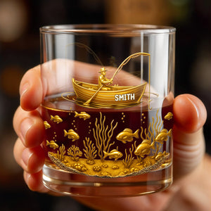 Experience the Spirit of Adventure, Fisherman and Underwater Scene - Personalized Custom Whiskey Glass - XMAS089_RWG