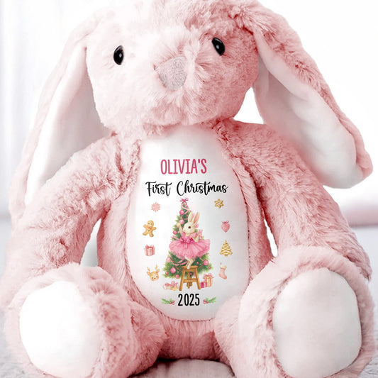 First Christmas With Christmas Tree And Gifts - Personalized Stuffed Bunny - XMAS098_BUN