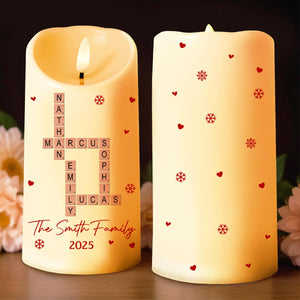 Celebrate Your Family's Special Moments With Hearts And Snowflakes - Personalized Custom LED Candle - XMAS156_LECA