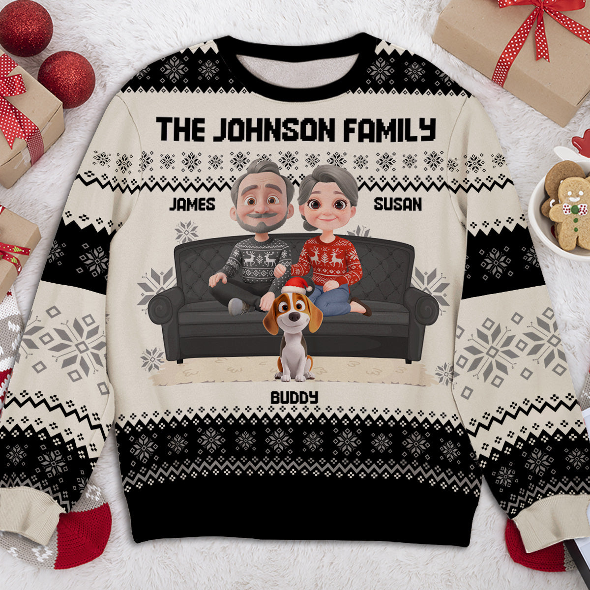 Couple Family With Pets And Kids Cartoon - Personalized All-Over-Print Sweatshirt