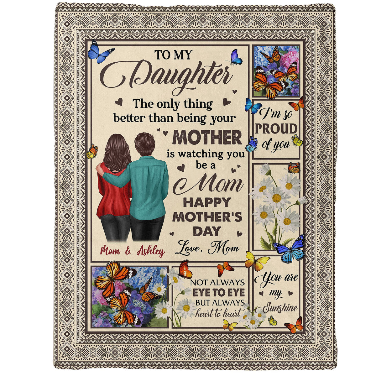 To My Daughter From Mom Happy Mother's Day Butterflies - Personalized Fleece Blanket - Gift For Daughter