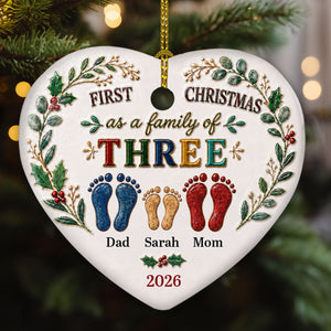 Our First Christmas 2026 personalized heart ceramic ornament