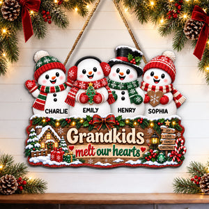 Christmas Snowman Grandkids Melts Our Hearts personalized wood sign