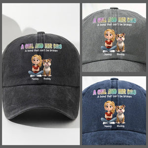 A Girl And Her Dog Personalized Vintage Washed Denim Cap