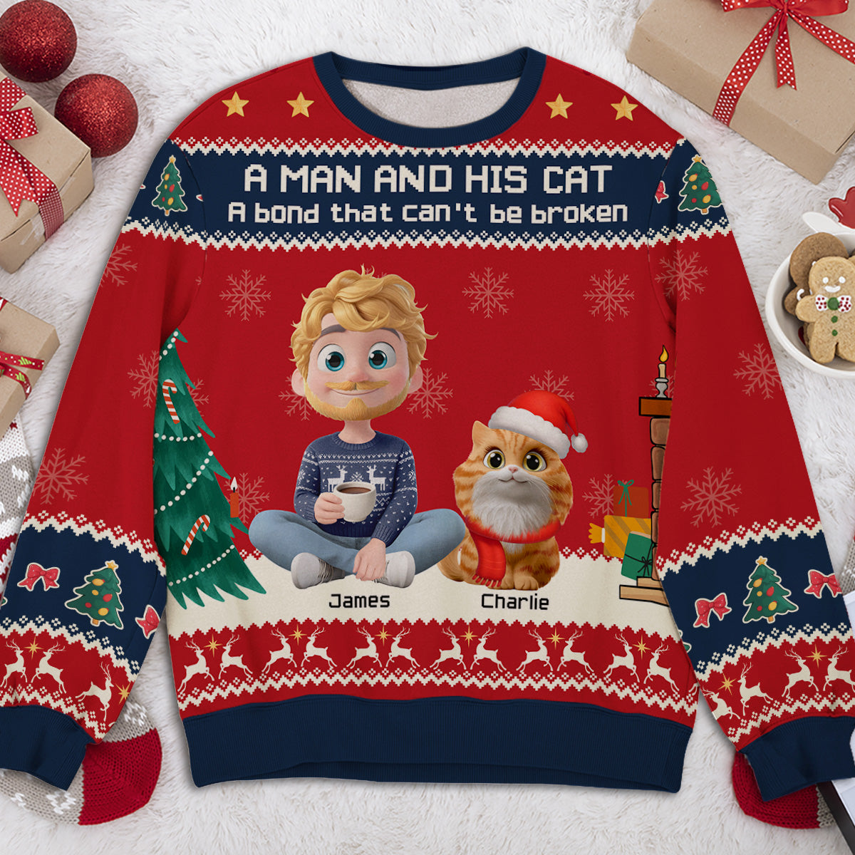 A Man And His Cat Christmas - Personalized All-Over-Print Sweatshirt