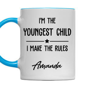Family Rules Start With Siblings - Personalized Accent Mug - Blue