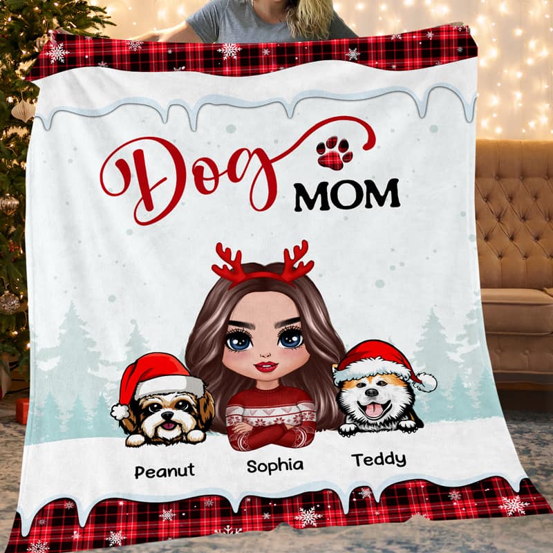 Doll Dog Mom Christmas Personalized Fleece Blanket