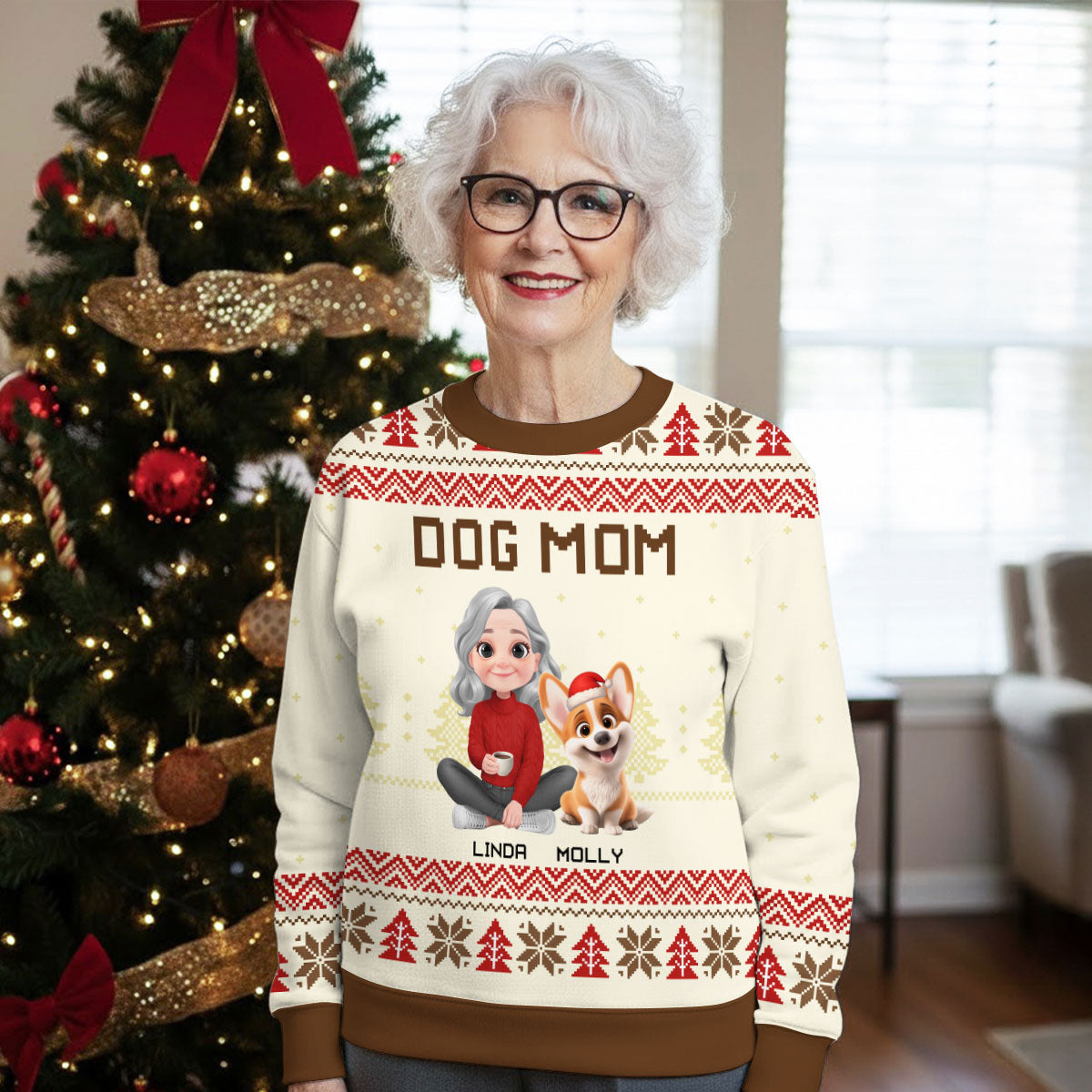 Snowy Dog Mom Christmas - Personalized All-Over-Print Sweatshirt