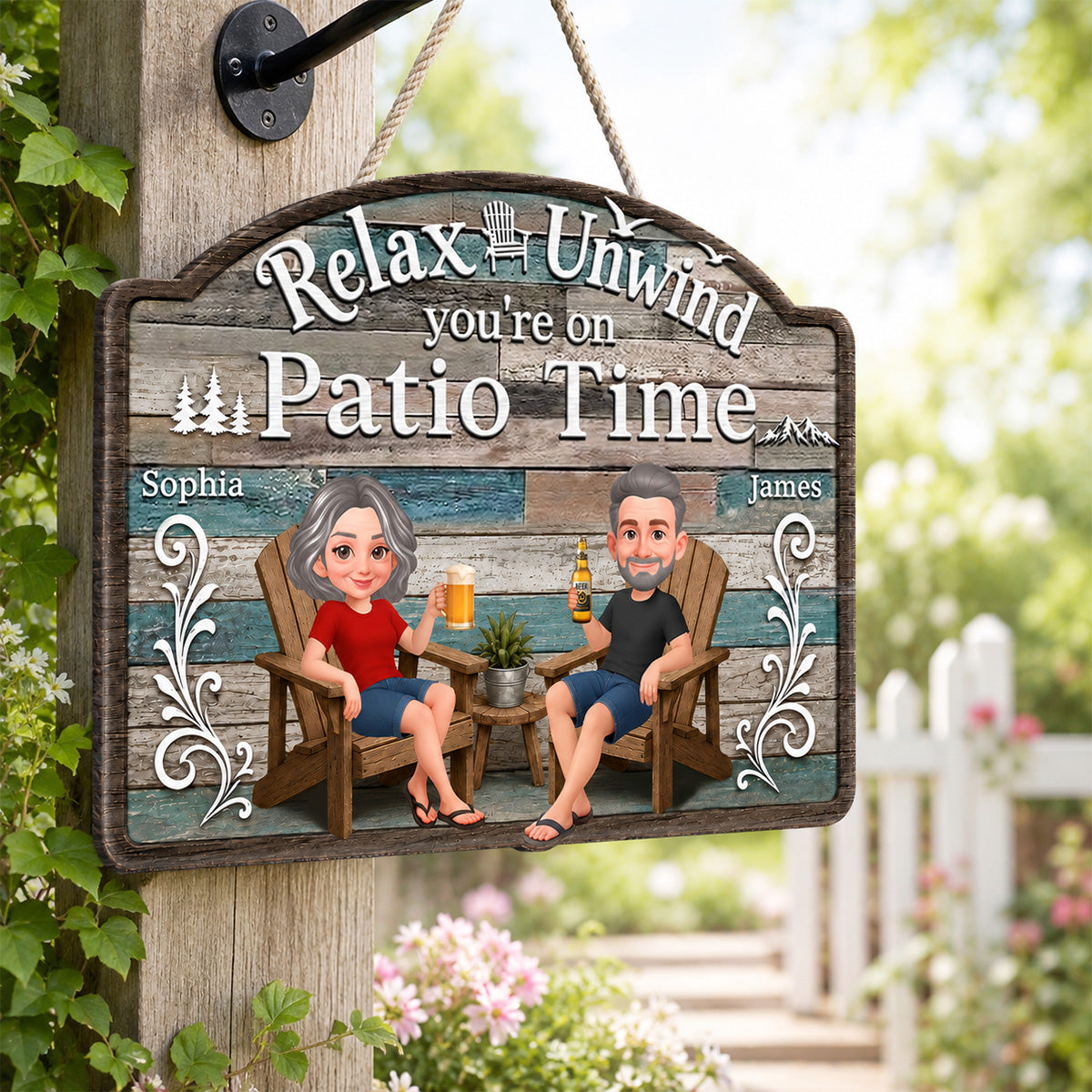 Relax Unwind You're On Patio Time - Personalized Wood Sign - Decor Patio Sign - Gift For Couples