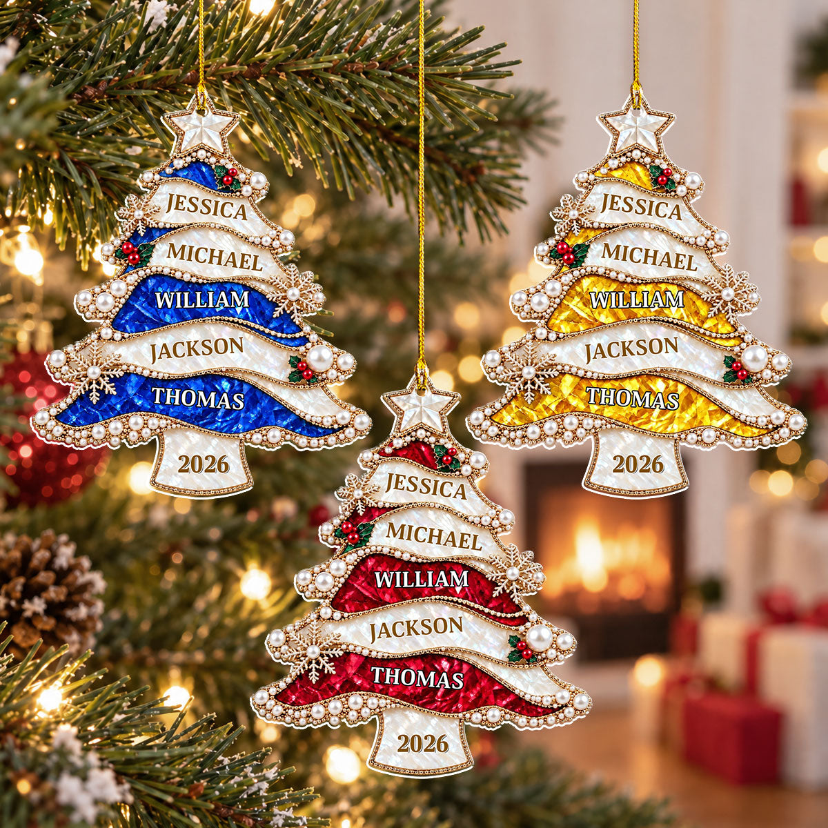 Golden Pearl Christmas Tree - Personalized 3D Effect Acrylic Ornament