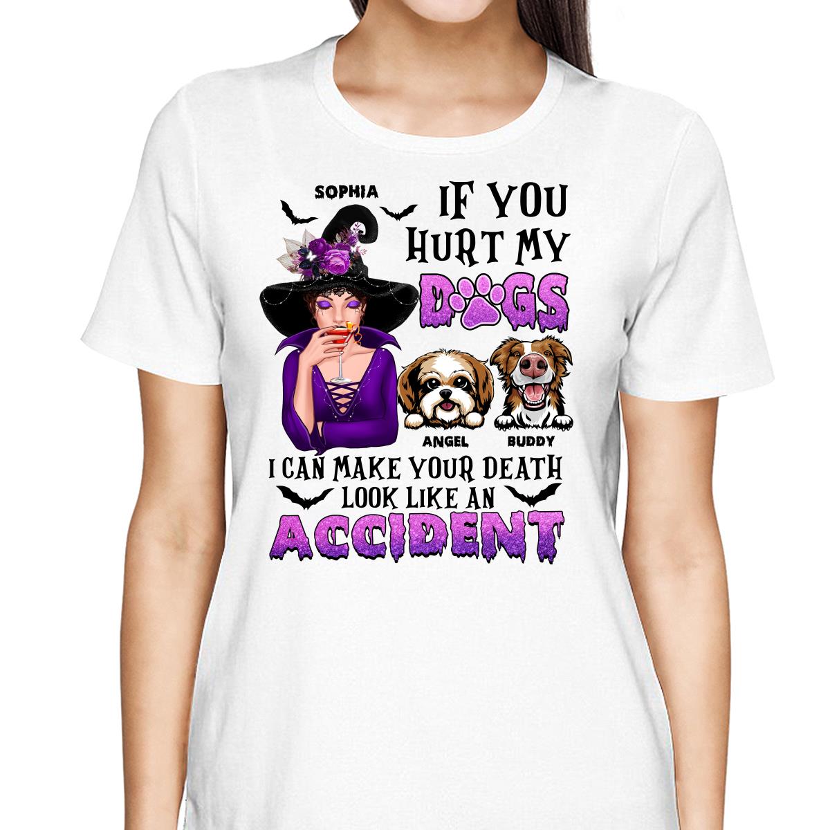 If You Hurt My Dogs Witch Halloween Cute Watercolor Dog - Personalized Shirt - Gift For Mom