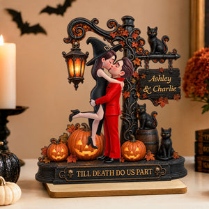 Till Death Do Us Part Kissing Couple - Personalized 2-Layered Wooden Plaque - Halloween Fall Decor for Her
