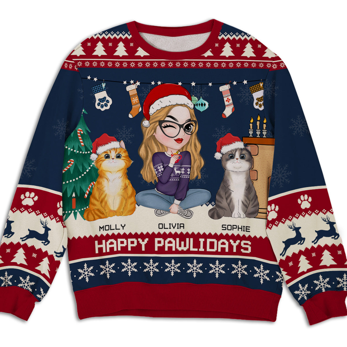 Snowy Pawlidays Cat - Personalized All-Over-Print Sweatshirt
