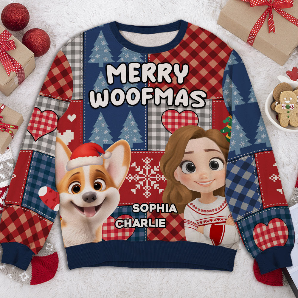 Merry Woofmas Dog And Human - Personalized All-Over-Print Sweatshirt