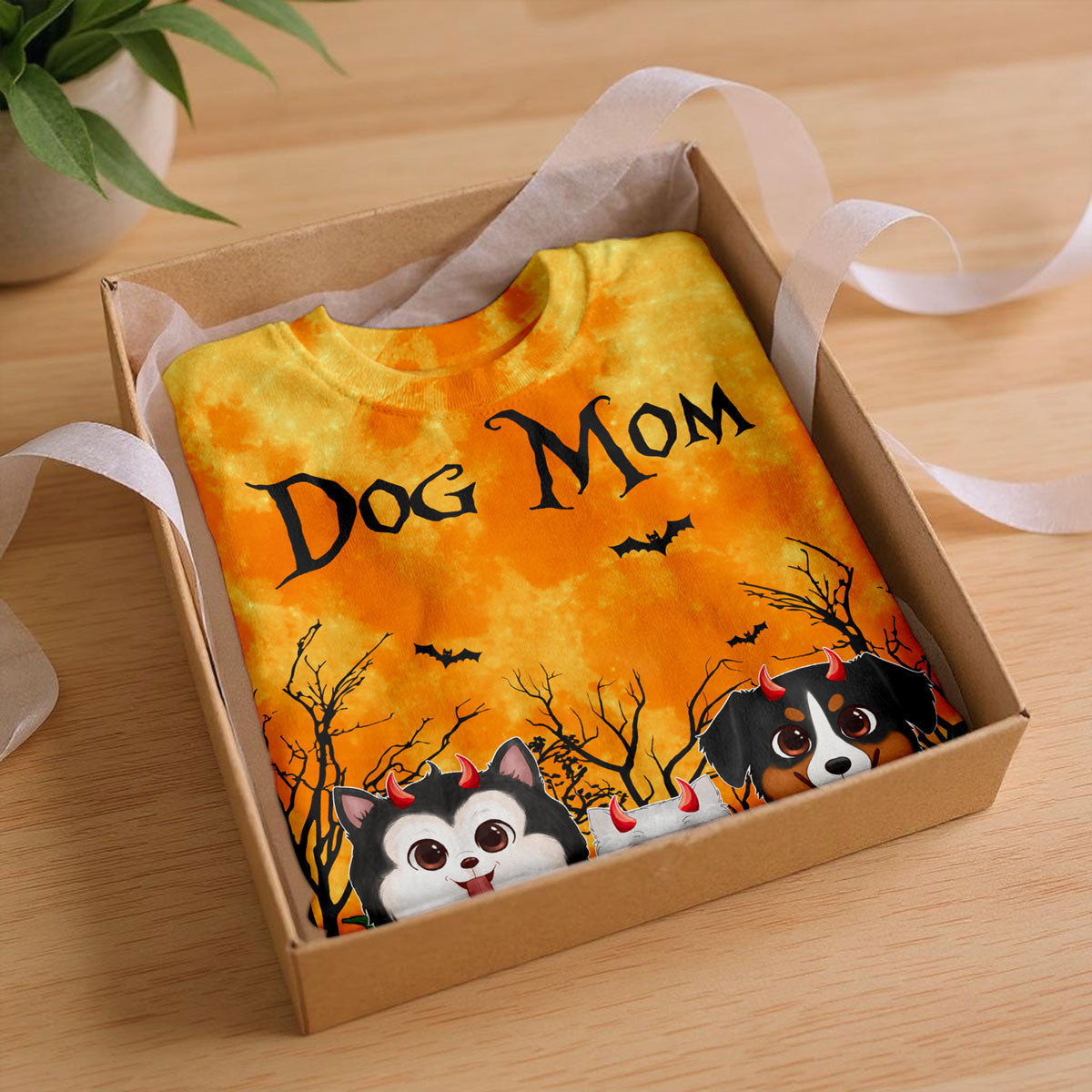 Dog Mom Halloween Moon Light Bat Tree Cute Cartoon Dog - Personalized All-Over Print Shirt - Gift For Mom, Dad