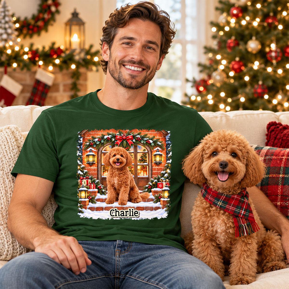 Jolly Little Friend Photo - Personalized Basic T-Shirt - Christmas Gift For Dog Lovers