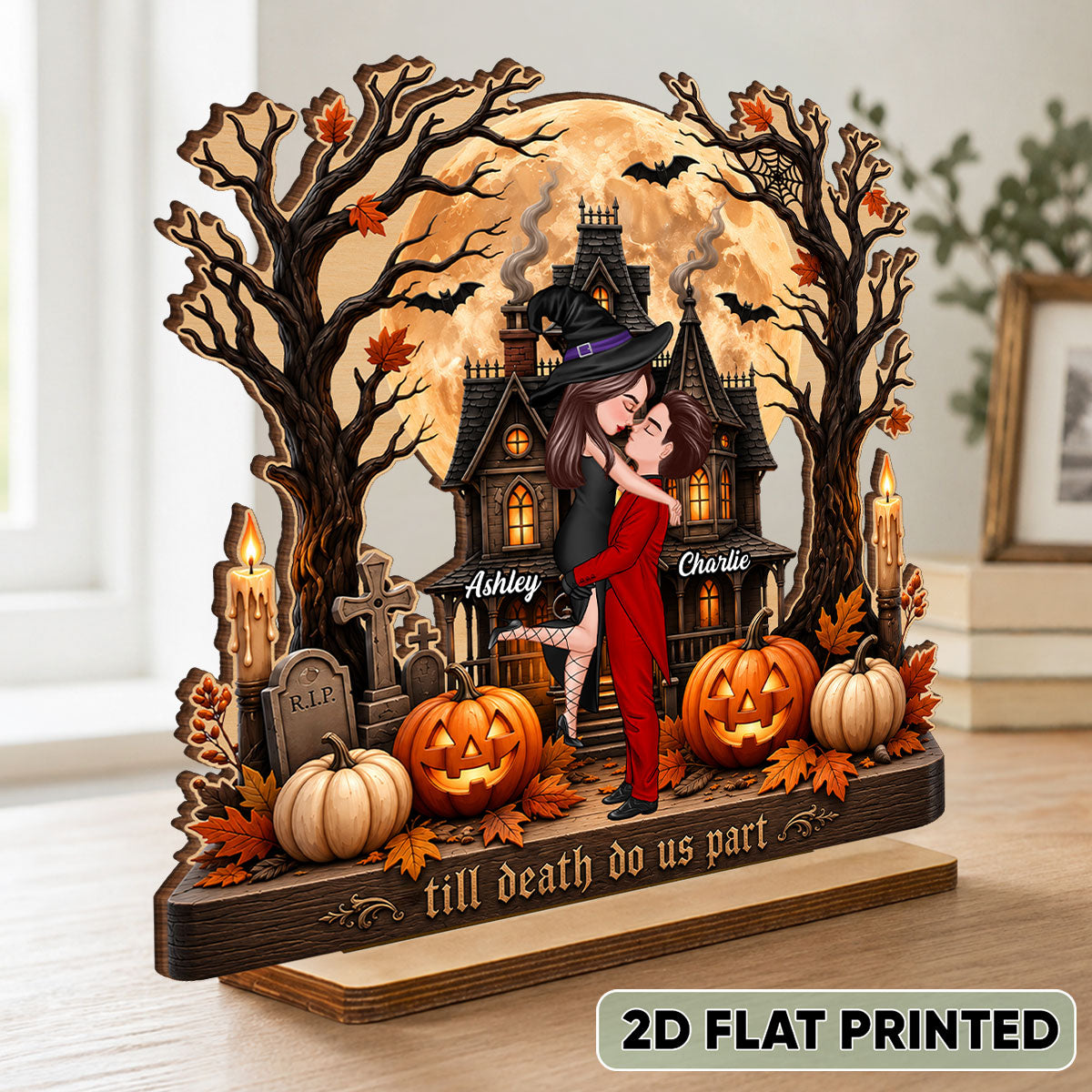 Couple Haunted House Ghost - Personalized 2-Layer Standing Wooden Plaque - Gift For Wife, Husband